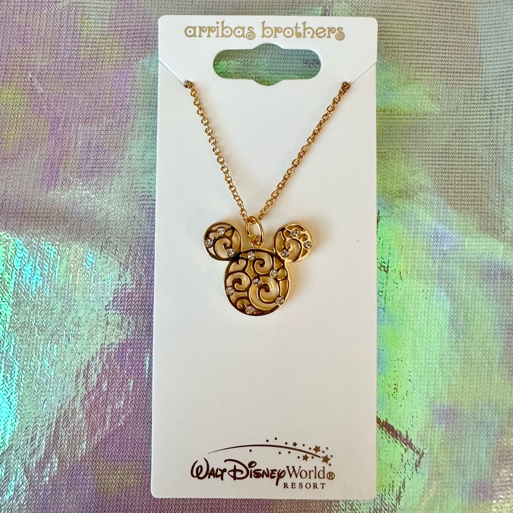 NEW Walt Disney World Gold Arribas Brothers Mickey Icon Filigree Necklace